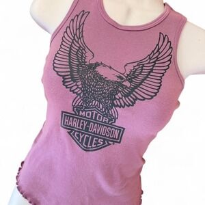 Y2K 2000s style Harley Davidson purple tank top with eagle graphic